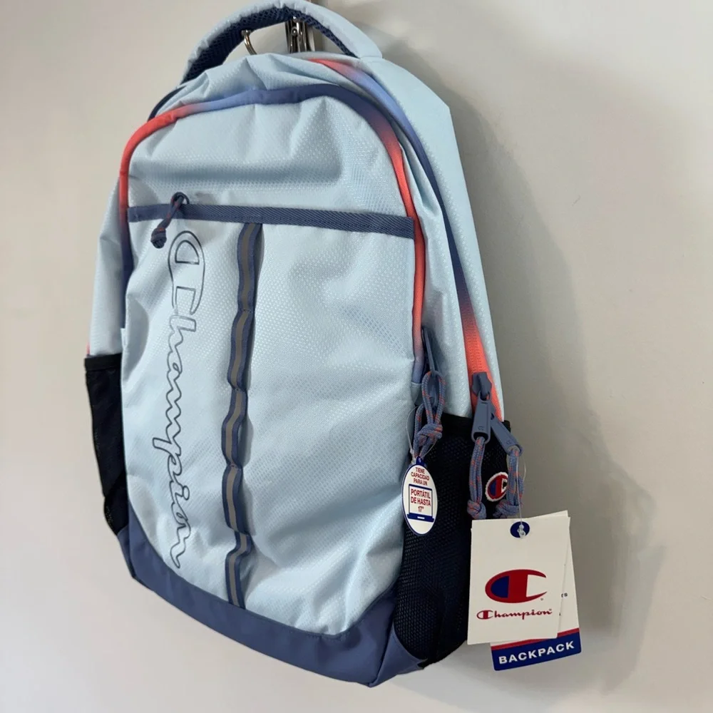 Champion Light Blue Backpack with Navy and Coral Trim - Picture 7 of 16